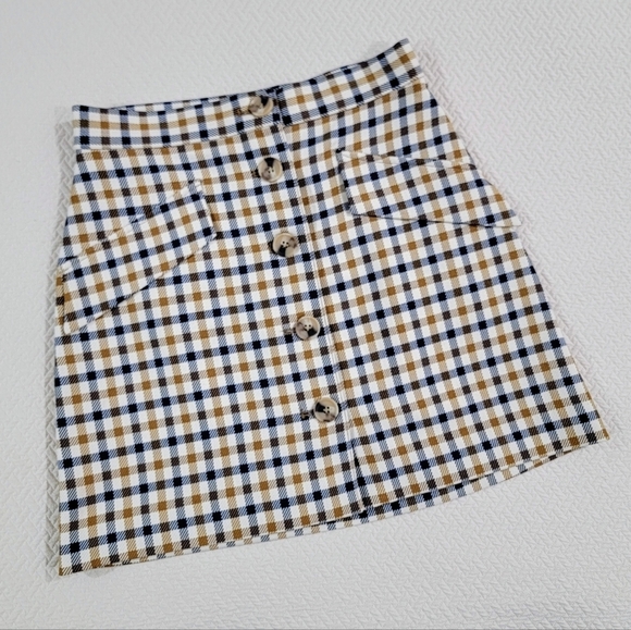 NEW H&M Plaid Button-Front Skirt Size 6 - Picture 6 of 13